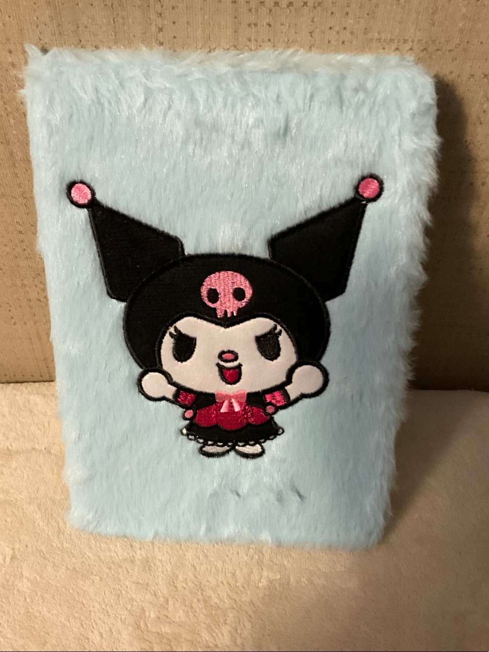 Light Blue Plush Character Notebook Cover with Cute Cartoon Patch